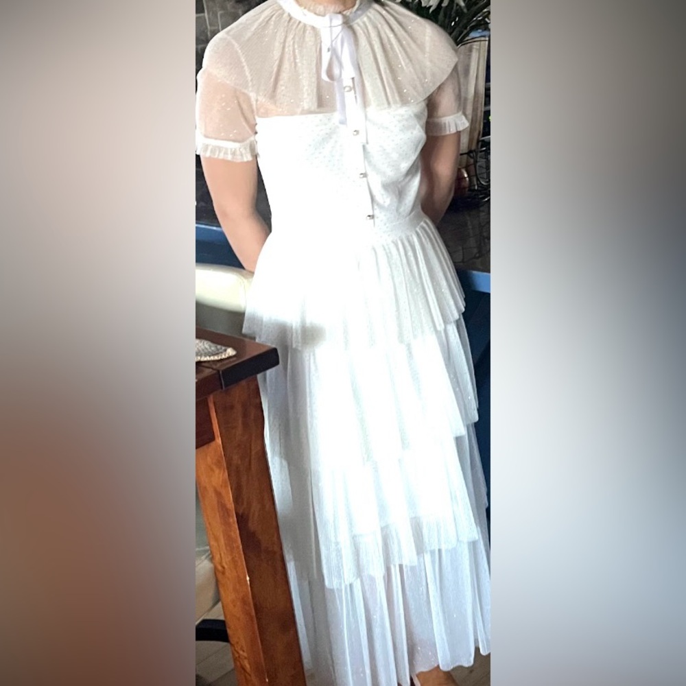 Betsey Johnson Full-Length White and Gold Tiered Dress - Picture 12 of 12